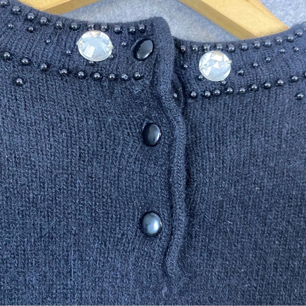 Lindsey Blake Lambswool Angora 80s Vintage Sweater L Black Beaded Rhinestones - Picture 9 of 14